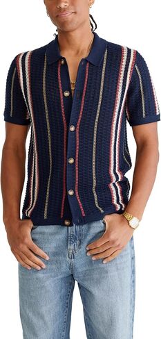 AEROPOSTALE Men's Striped Open-Knit Buttoned Sweater Polo in Kuwait