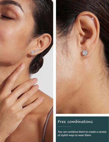 Wssxc 6 Pairs Hypoallergenic Cubic Zirconia Earrings Surgical Steel Flat Back Studs for Cartilage, Screw Back Fashion Jewelry in Kuwait