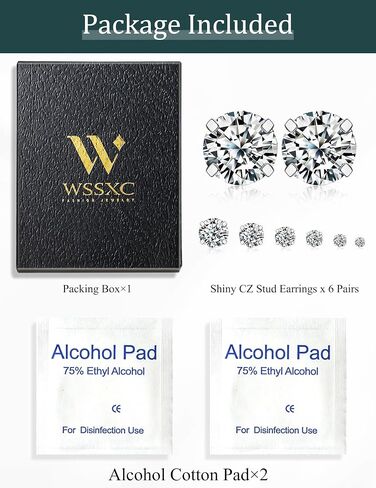 Wssxc 6 Pairs Hypoallergenic Cubic Zirconia Earrings Surgical Steel Flat Back Studs for Cartilage, Screw Back Fashion Jewelry in Kuwait