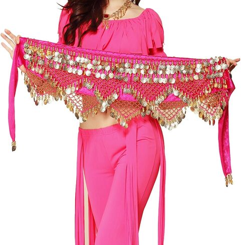 Wuchieal Women's Sweet Bellydance Hip Scarf with Gold Coins Skirts Wrap Noisy in Kuwait