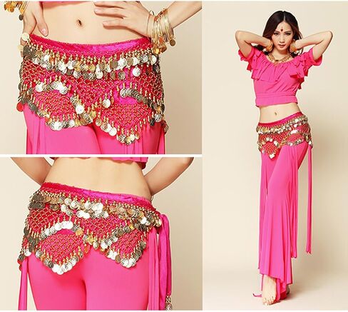 Wuchieal Women's Sweet Bellydance Hip Scarf with Gold Coins Skirts Wrap Noisy in Kuwait