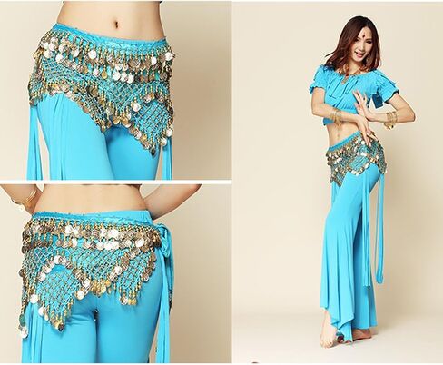 Wuchieal Women's Sweet Bellydance Hip Scarf with Gold Coins Skirts Wrap Noisy in Kuwait