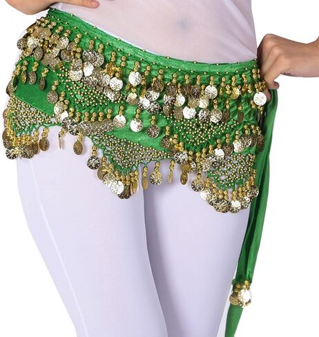 Wuchieal Women's Sweet Bellydance Hip Scarf with Gold Coins Skirts Wrap Noisy in Kuwait