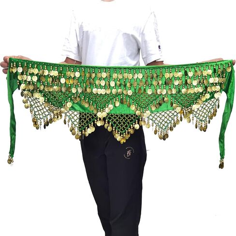 Wuchieal Women's Sweet Bellydance Hip Scarf with Gold Coins Skirts Wrap Noisy in Kuwait