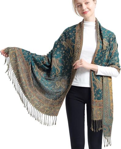 Ciormis Two Tone Silky Paisley Pashmina Shawl Scarf,Soft Women's Rave Jacquard Pashminas Wrap Scarves in Saudi Arabia