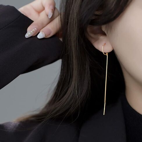 Reffeer Solid 925 Sterling Silver Chain Dangle Earrings Tassel for Women Teens Long Dangle Earrings Minimalist Threader Earrings in Kuwait