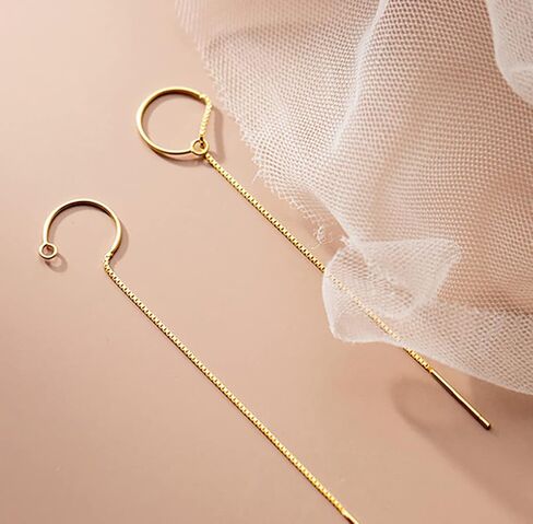 Reffeer Solid 925 Sterling Silver Chain Dangle Earrings Tassel for Women Teens Long Dangle Earrings Minimalist Threader Earrings in Kuwait