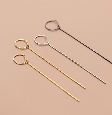 Reffeer Solid 925 Sterling Silver Chain Dangle Earrings Tassel for Women Teens Long Dangle Earrings Minimalist Threader Earrings in Kuwait