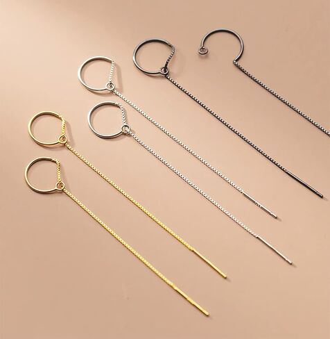 Reffeer Solid 925 Sterling Silver Chain Dangle Earrings Tassel for Women Teens Long Dangle Earrings Minimalist Threader Earrings in Kuwait