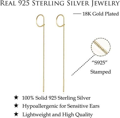 Reffeer Solid 925 Sterling Silver Chain Dangle Earrings Tassel for Women Teens Long Dangle Earrings Minimalist Threader Earrings in Kuwait