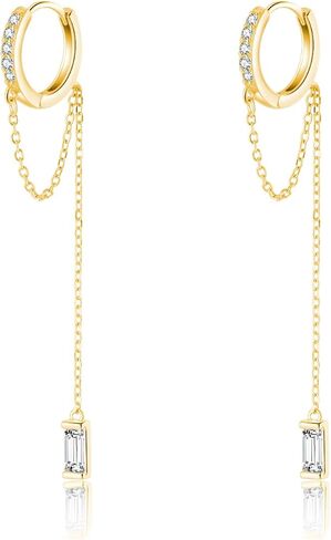 reffeer 925 Sterling Silver CZ Chain arocrings تتدلى للنساء المراهقات متدليين بأقراط السلسلة قطرة Huggie in Kuwait