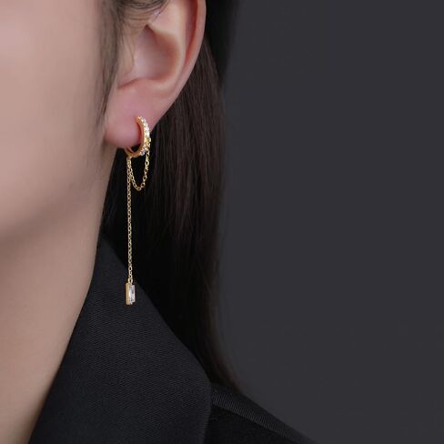 reffeer 925 Sterling Silver CZ Chain arocrings تتدلى للنساء المراهقات متدليين بأقراط السلسلة قطرة Huggie in Kuwait