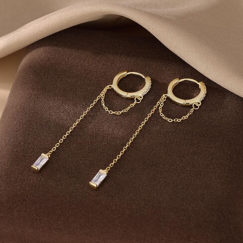 reffeer 925 Sterling Silver CZ Chain arocrings تتدلى للنساء المراهقات متدليين بأقراط السلسلة قطرة Huggie in Kuwait