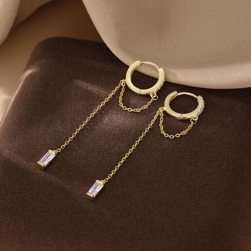 reffeer 925 Sterling Silver CZ Chain arocrings تتدلى للنساء المراهقات متدليين بأقراط السلسلة قطرة Huggie in Kuwait