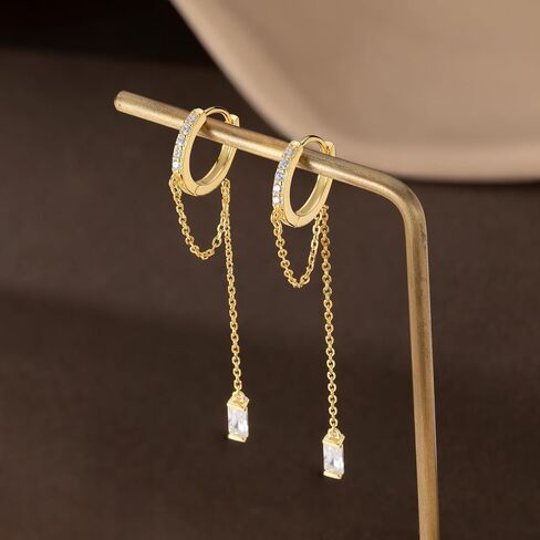 reffeer 925 Sterling Silver CZ Chain arocrings تتدلى للنساء المراهقات متدليين بأقراط السلسلة قطرة Huggie in Kuwait