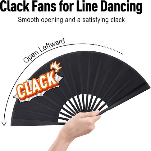 Kezkals Clacking Fans لرقص الخط ، مروحة اليد ، عشاق اليد السوداء للنساء القابلة للطي ، معجبين بالرقص للرقص على الخط ، مروحة قابلة للطي ، أحذية على الأرض المروحة القابلة للطي للرقص ، الحفلات ، Cosplay 13 " in Kuwait