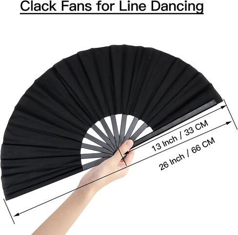 13 Inch Clack Popping Line Dancing Fans Boots on The Ground Large Foldable Hand Fan Make Sound for Dance Rave (Black 2 Pack) in Kuwait