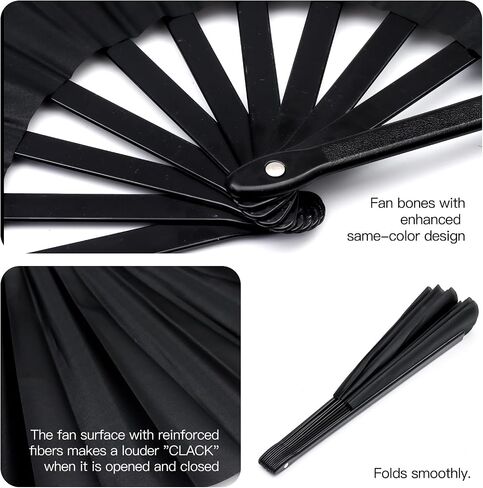 13 Inch Clack Popping Line Dancing Fans Boots on The Ground Large Foldable Hand Fan Make Sound for Dance Rave (Black 2 Pack) in Kuwait