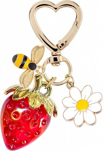 SIGZKK Cute Cherry Strawberry bag charms keychain purse accessories charm for women handbags Kawaii Flower Car Key Chain in Saudi Arabia