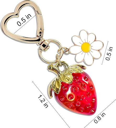 SIGZKK Cute Cherry Strawberry bag charms keychain purse accessories charm for women handbags Kawaii Flower Car Key Chain in Saudi Arabia