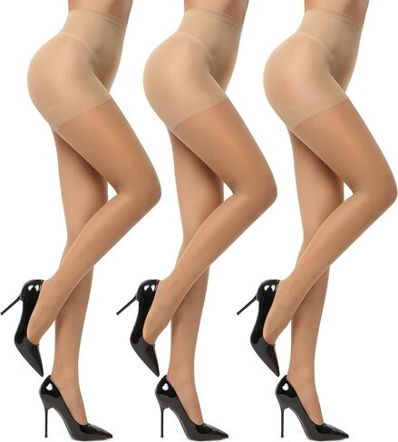 EVERSWE 3 Pairs Women's Sheer Tights 20D, High Waist Control Top Pantyhose Hosiery in Saudi Arabia