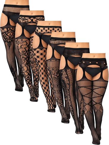 Jadive 6 Pairs Women Plus Size Fishnet Thigh High Stockings Suspender Garter Belt Lingerie Pantyhose Tights Fits XL-XXXXL in Saudi Arabia