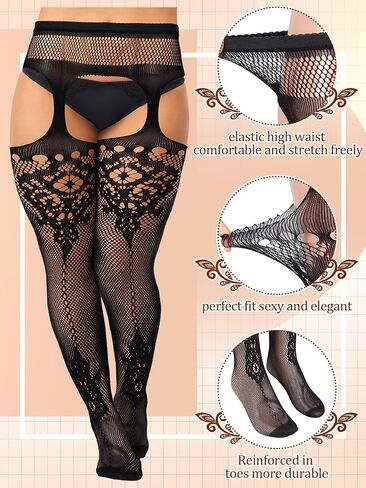 Jadive 6 Pairs Women Plus Size Fishnet Thigh High Stockings Suspender Garter Belt Lingerie Pantyhose Tights Fits XL-XXXXL in Saudi Arabia