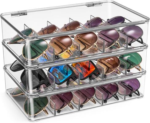 Sorbus Sunglasses Organizer - Plastic Stackable Eyeglass Case Storage Organizer for Multiple Glasses - Reading Glasses in Kuwait