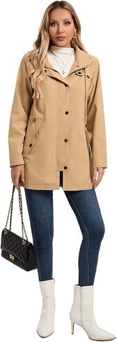 SaphiRose Women's Long Rain Jacket Waterproof Rain Coat with Hood Outdoor Light Raincoats Windbreaker in Saudi Arabia