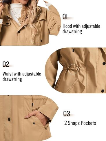 SaphiRose Women's Long Rain Jacket Waterproof Rain Coat with Hood Outdoor Light Raincoats Windbreaker in Saudi Arabia