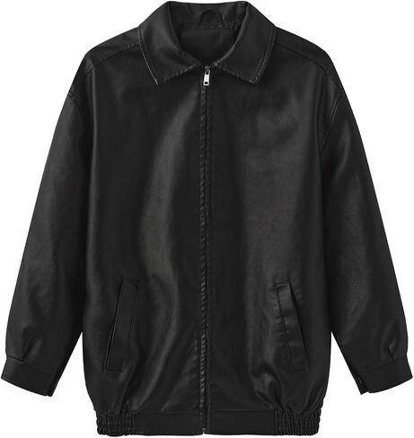 hathne Women's Oversized Leather Jackets Faux Zip Up Fall Fashion Motorcycle Jackets Coats Winter Clothes in Saudi Arabia