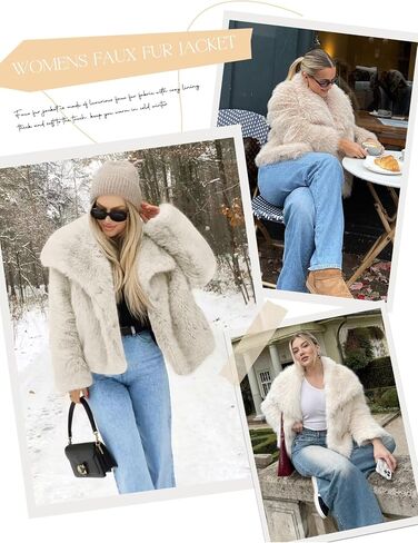 COZYPOIN Womens Faux Fur Jacket Fluffy Fur Cropped Coat Long Sleeve Open Front Fur Cape in Kuwait