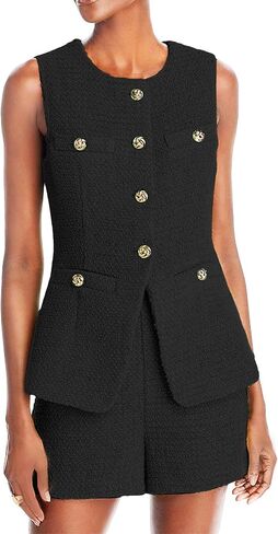 Women's 2025 Summer Tweed Vest Tops Y2K Long Sleeveless Lightweight Fashion Fully-Lined Elegant Casual with Pockets in Saudi Arabia