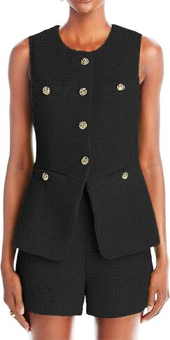 Women's 2025 Summer Tweed Vest Tops Y2K Long Sleeveless Lightweight Fashion Fully-Lined Elegant Casual with Pockets in Saudi Arabia