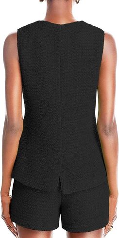 Women's 2025 Summer Tweed Vest Tops Y2K Long Sleeveless Lightweight Fashion Fully-Lined Elegant Casual with Pockets in Saudi Arabia