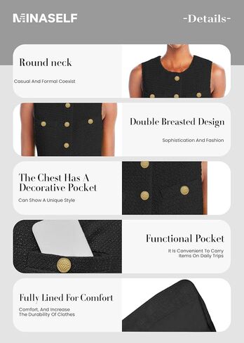 Women's 2025 Summer Tweed Vest Tops Y2K Long Sleeveless Lightweight Fashion Fully-Lined Elegant Casual with Pockets in Saudi Arabia