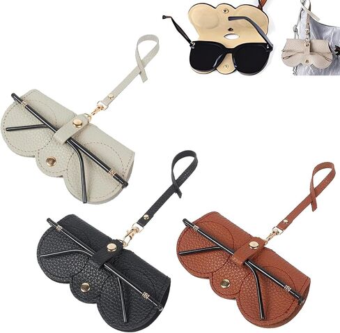 3 Pack Soft Leather Sunglasses Bag, Soft Leather Sunglasses Bag with Strap, Portable Glasses Case Holder Sunglasses Pouch in Saudi Arabia