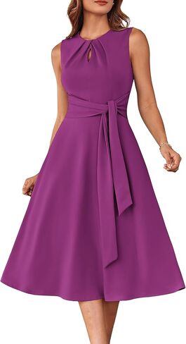 GRACE KARIN Women 2025 Summer Work Dress Sleeveless Tie Waist Elegant Party Cocktail A Line Flowy Midi Dresses with Pockets in Saudi Arabia