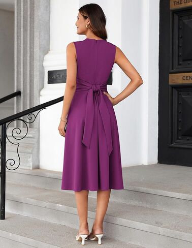 GRACE KARIN Women 2025 Summer Work Dress Sleeveless Tie Waist Elegant Party Cocktail A Line Flowy Midi Dresses with Pockets in Saudi Arabia