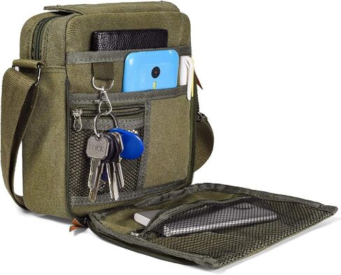 Canvas Small Messenger for Men Women, Mini Crossbody Shoulder Chest Travel Bag, Multi-pocket Purse in Kuwait
