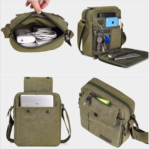 Canvas Small Messenger for Men Women, Mini Crossbody Shoulder Chest Travel Bag, Multi-pocket Purse in Kuwait