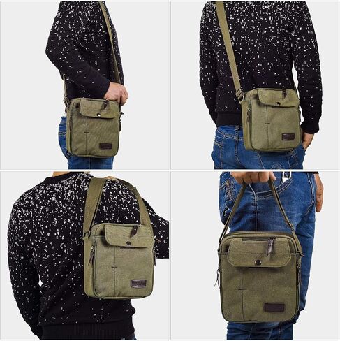 Canvas Small Messenger for Men Women, Mini Crossbody Shoulder Chest Travel Bag, Multi-pocket Purse in Kuwait