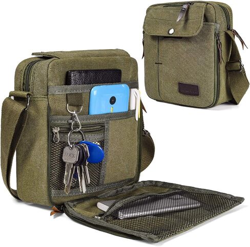 Canvas Small Messenger for Men Women, Mini Crossbody Shoulder Chest Travel Bag, Multi-pocket Purse in Kuwait