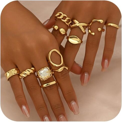 Chunky Gold Stackable Rings Set for Women,Vintage Knuckle Rings Dainty Hollow Carved Joint Finger Midi Rings Pack Adjustable Signet Rings Jewelry Mixed Size in Kuwait