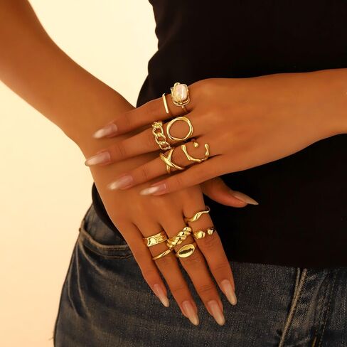Chunky Gold Stackable Rings Set for Women,Vintage Knuckle Rings Dainty Hollow Carved Joint Finger Midi Rings Pack Adjustable Signet Rings Jewelry Mixed Size in Kuwait