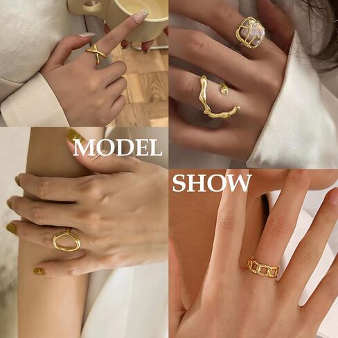 Chunky Gold Stackable Rings Set for Women,Vintage Knuckle Rings Dainty Hollow Carved Joint Finger Midi Rings Pack Adjustable Signet Rings Jewelry Mixed Size in Kuwait