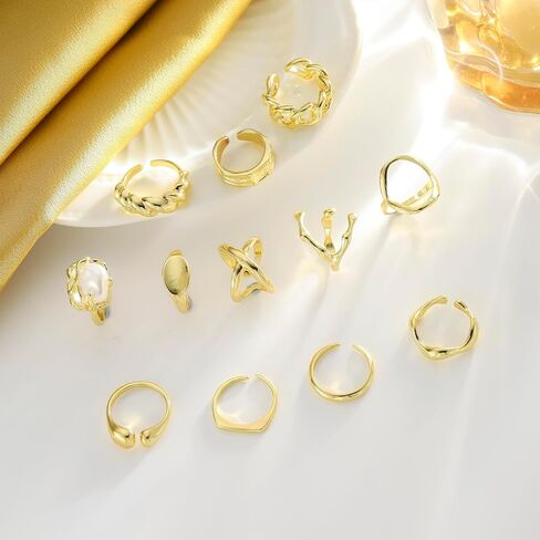 Chunky Gold Stackable Rings Set for Women,Vintage Knuckle Rings Dainty Hollow Carved Joint Finger Midi Rings Pack Adjustable Signet Rings Jewelry Mixed Size in Kuwait