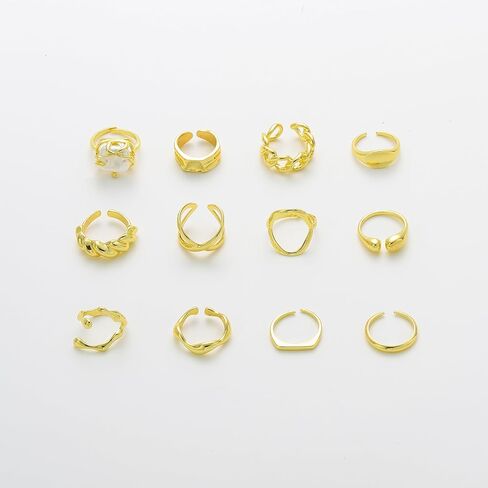 Chunky Gold Stackable Rings Set for Women,Vintage Knuckle Rings Dainty Hollow Carved Joint Finger Midi Rings Pack Adjustable Signet Rings Jewelry Mixed Size in Kuwait