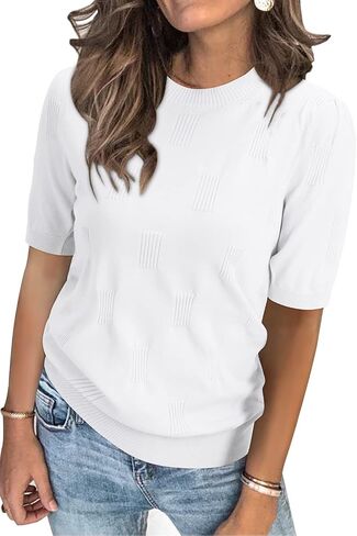 Arach & Cloz Womens Summer Tops Fashion Short Sweeve Sevents Crew Neck Lightweight Meaty Blouse 2025 in Kuwait