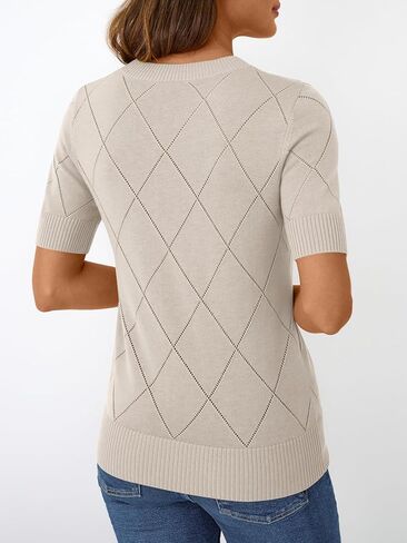 Lillusory Womens متماسكة مجوفة سترة الصيف خفيفة الوزن مصنوعة من الصوف مزيج الصوف قصير الأكمام in Kuwait